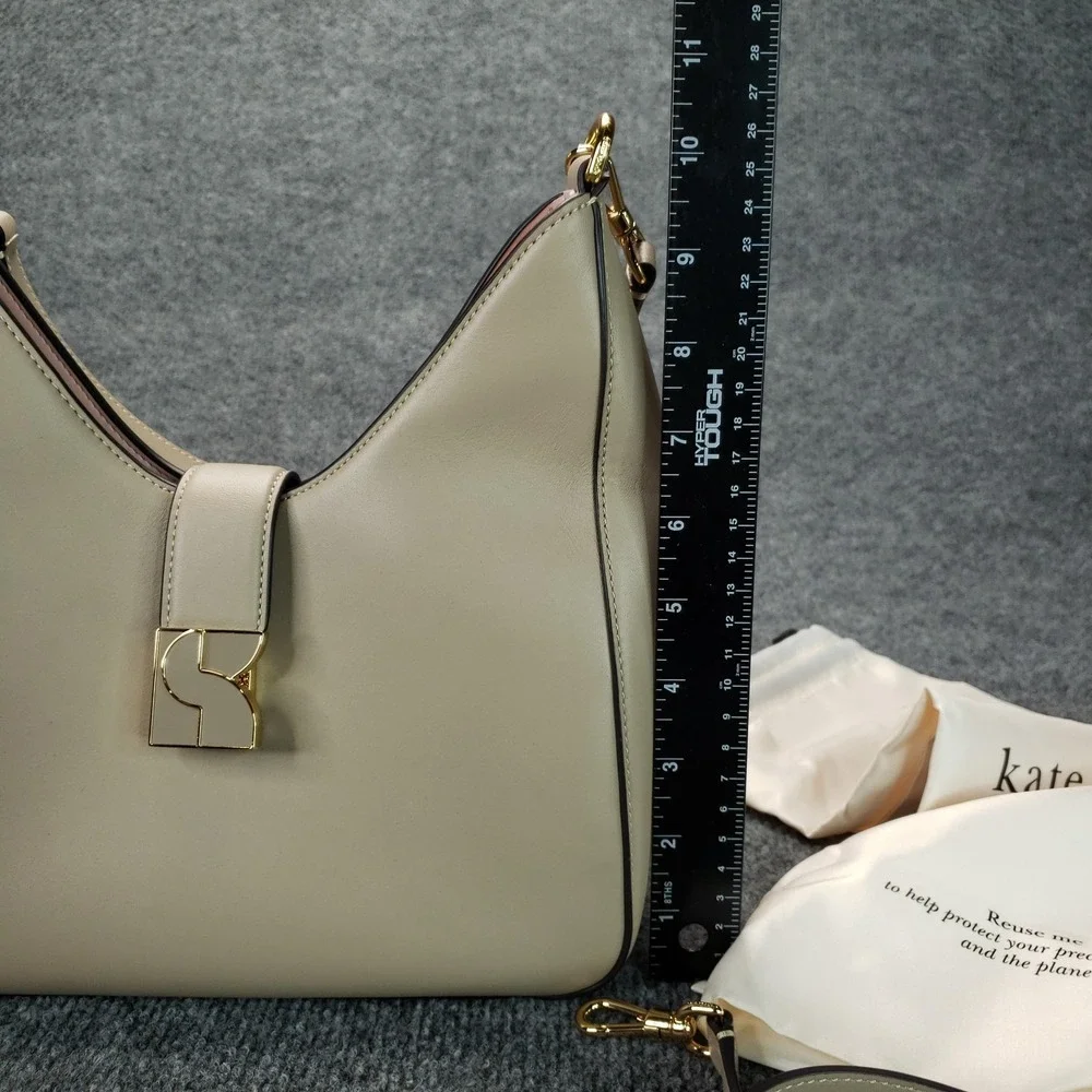 Kate‎ Spade Dakota Hobo Bag Womens Small Beige Leather Pink Lining Dust Bag